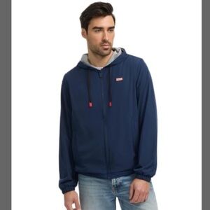 Hunter Men Navy Blue Hooded Baltico Jersey Lined Hooded Full Zip Jacket, Size XL